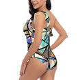 thumbnail image 4 of Goofa Colored Glass Pattern Women's One Piece Swimsuits Tummy Control Bathing Suits Asymmetric One Shoulder Swimwear-XX-Large, 4 of 6