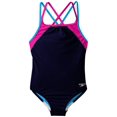 thumbnail image 1 of Traje de baño Speedo Girl de una sola pieza con espalda cruzada, azul marino, 12 años, 1 of 6
