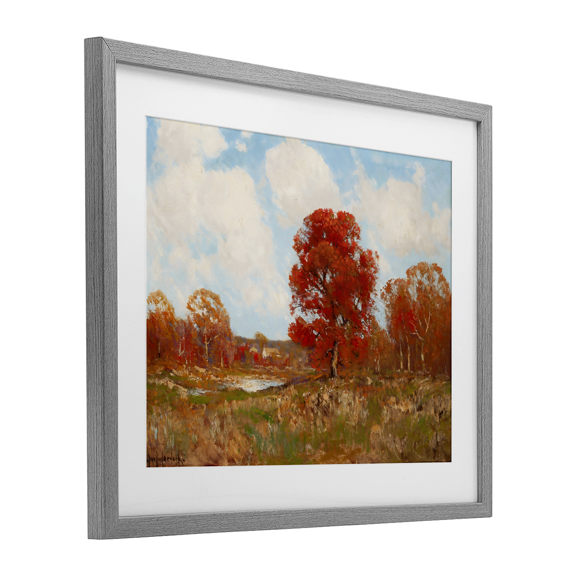 Fall Landscape with Red Foliage Gray Framed Print Under Glass, design by Arlington Prints