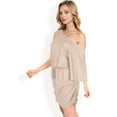 thumbnail image 7 of Women's Off-Shoulder Batwing Sleeve Drawstring Ruched Mini Dress- Beige,Small, 7 of 7