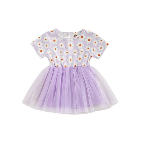 

Calsunbaby Infant Tutu Dress Toddlers Girls Flower Print Short Sleeve Round Neck Patchwork One-piece Skirt