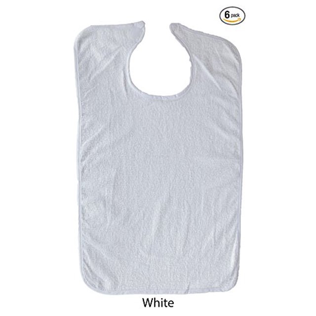Adult Terry Cloth Bib With Velcro Closure Size 18 X 30 - 6 Pack (White)