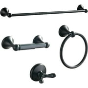 Bathroom Hardware Set, Matte Black Adjustable Expandable Towel Bar 4-Piece Bathroom Accessory Set Wall Mounted Robe Hook Toilet Paper Holder Towel Ring