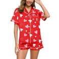 thumbnail image 2 of MAIHAN Pajamas for Women Set Short Sleeve Pj Set Cute Printed Sleepwear Button Shirt and Elastic Waist Shorts Pjs Printed Sleepwear Sets(Red,XL), 2 of 4