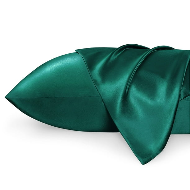 Bedsure Satin Pillowcase for Hair and Skin Queen Dark Green Silky Pillowcase 20x30 Inches Satin Pillow Cases Set of 2 with Envelope Closure Similar to Silk Pillow Cases Gifts for