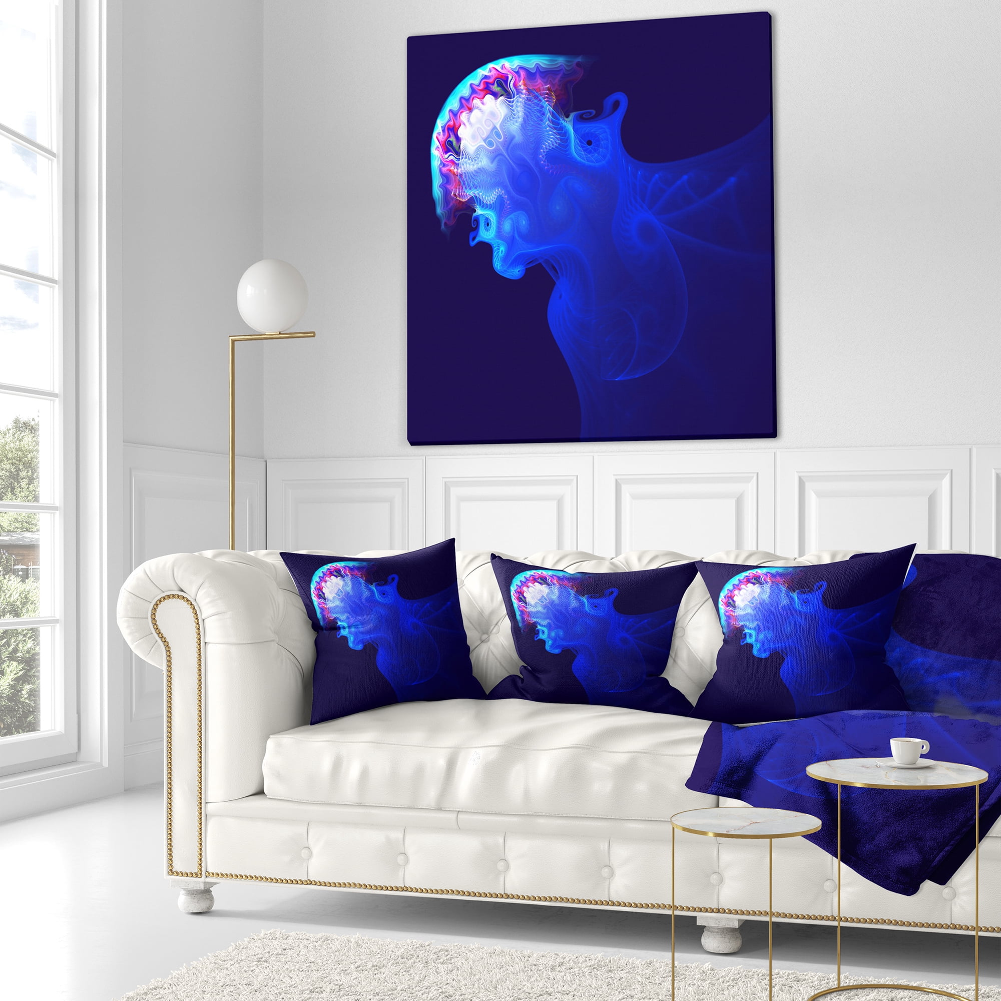 Designart Blue Jellyfish in Ocean - Animal Throw Pillow - 16x16