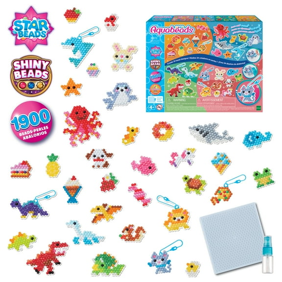 Aquabeads Mega Craft Kit - Arts & Crafts Bead Set for Ages 4  - 1900 Beads in 59 Colors with Tray, Sprayer, Keychains - Create Animals, Food & More