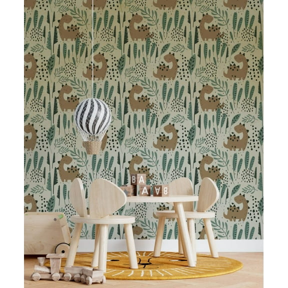 Muravie Dinosaur Pattern Tropical Floral Wallpaper