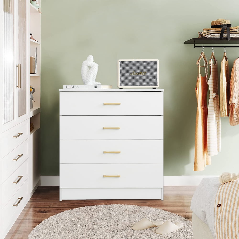Perfect Storage Organizer Dresser Clothing Teens Or Baby Room Great for Adult Bedroom Spacious and Deep Drawers for Clothes Safety Stop 4-Drawer White Chest Wood Construction Kids Room 
