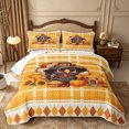 thumbnail image 2 of Erosebridal Cartoon Turkey Quilt Full 3-Piece,Happy Thanksgiving Full Bedspread Sets,Plaid Yellow,1 Coverlet and 2 Pillowcases, 2 of 7