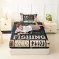 thumbnail image 3 of Manfei Retro Pike Fish Twin Fitted Sheet, Fishing Tool Print Bedding, Navy Beige Olive, 2-Piece, 1 Fitted Sheet and 1 Pillowcase, 3 of 6