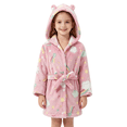 thumbnail image 5 of LYMAYTER Girls Hooded Robes for 1-7Y Kids Soft warm Bathrobe With Belt Flannel Robes Cute Cartoon Print, 5 of 10
