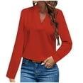 thumbnail image 2 of Women's V Neck Long Sleeve Blouse Tops Casual Lightweight Solid Color Shirts Spring Summer Loose Comfy Basic Pullover Red L, 2 of 6