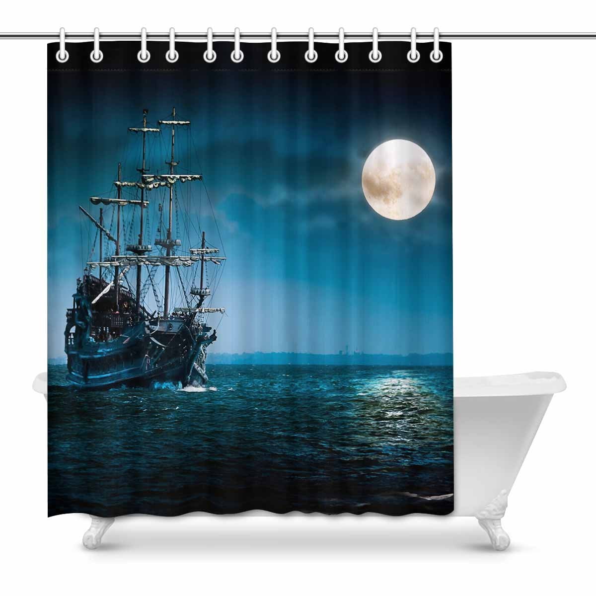 MKHERT Pirate Ship at Night Moon on Ocean Sea Decor ...