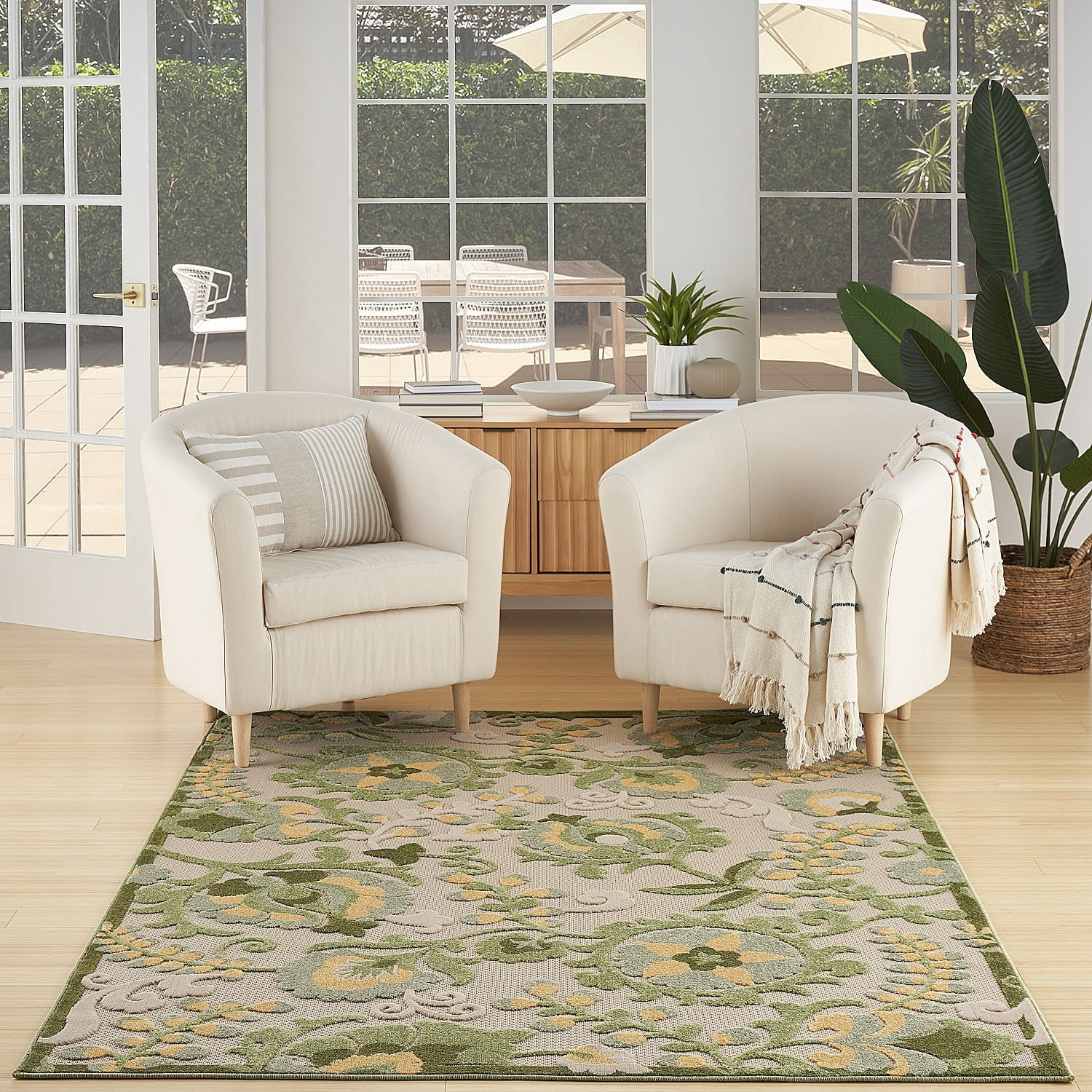 Nourison Aloha Farmhouse Indoor/Outdoor Ivory Green 3'6" x 5'6" Area Rug (4x6)