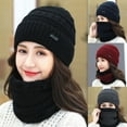 thumbnail image 2 of 2Pcs/Set Women Hat Scarf Warm Neck Protection Thicken Knitted Winter Hat Face Cover for Outdoor, 2 of 8