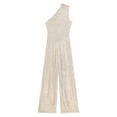 thumbnail image 4 of Zaldita Women's Sequin Sleeveless Jumpsuits One Shoulder Elegant Sparkly Wide Leg Long Pants Romper Beige S, 4 of 7