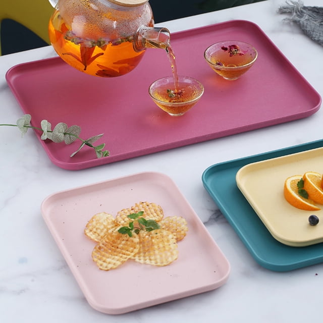 Neinkie Black Serving Trays Rectangular Non Skid Multi-Purpose Plastic Tray for Restaurant, Parties, Coffee Table, Kitchen