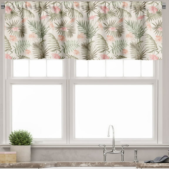 Ambesonne Palm Valance Pack of 2, Vintage Exotic Flowers Leaves, 54"X12", Eggshell Dusk