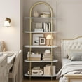 thumbnail image 3 of Arched Bookshelf 5 Tier Book Shelf, Industrial Arch Bookcase, Metal Frame, Curved Tall Bookshelf with Open Shelves for Home Office, Living Room, Bedroom, 3 of 9