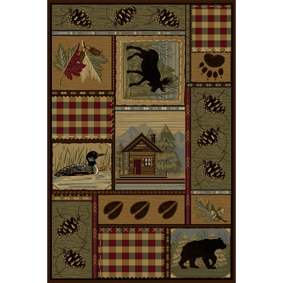Tayse Nature Area Rug 6548 Brown Bears Moose 7' 10" x 10' 3" Rectangle