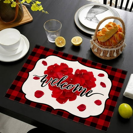 

niuredltd home decoration valentine s day placemat red lattice love truck pattern western placemat tablecloth
