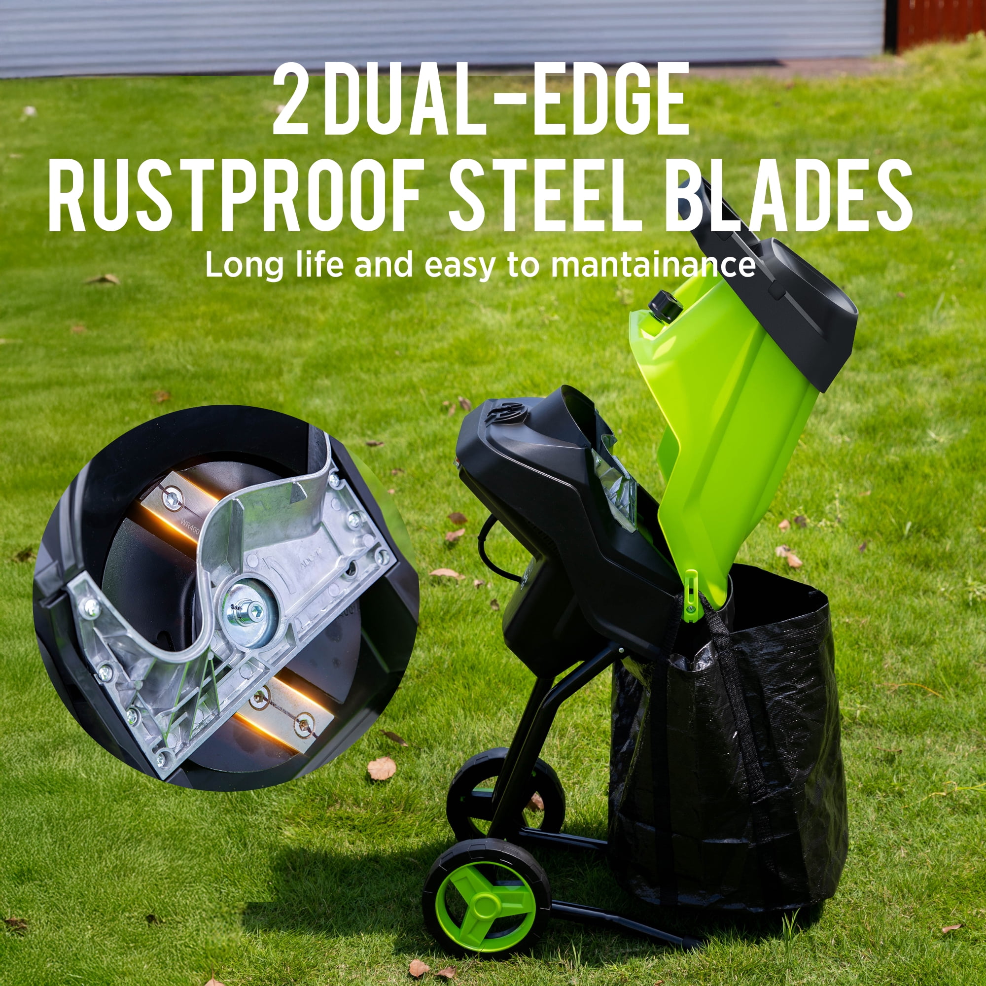 Steelite Electric Wood Chipper Shredder,15-Amp Corded Leaf Mulcher with 45L Collection Bag, 1.75 Inch Cutting Diameter,Wood Chippers, Shredders, & Mulchers