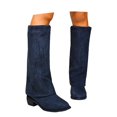 thumbnail image 3 of Shadoumai Women Slouchy Knee High Boots Casual Round Toe Pull On Riding Biker Boots Fold Over Chunky Low Heel Platform Boot, 3 of 9