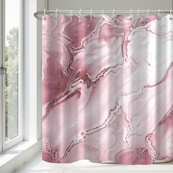 Pink Marble Shower Curtain Waterproof Fabric Shower Curtain With Hooks Bathroom Decor 72"W x 96"L