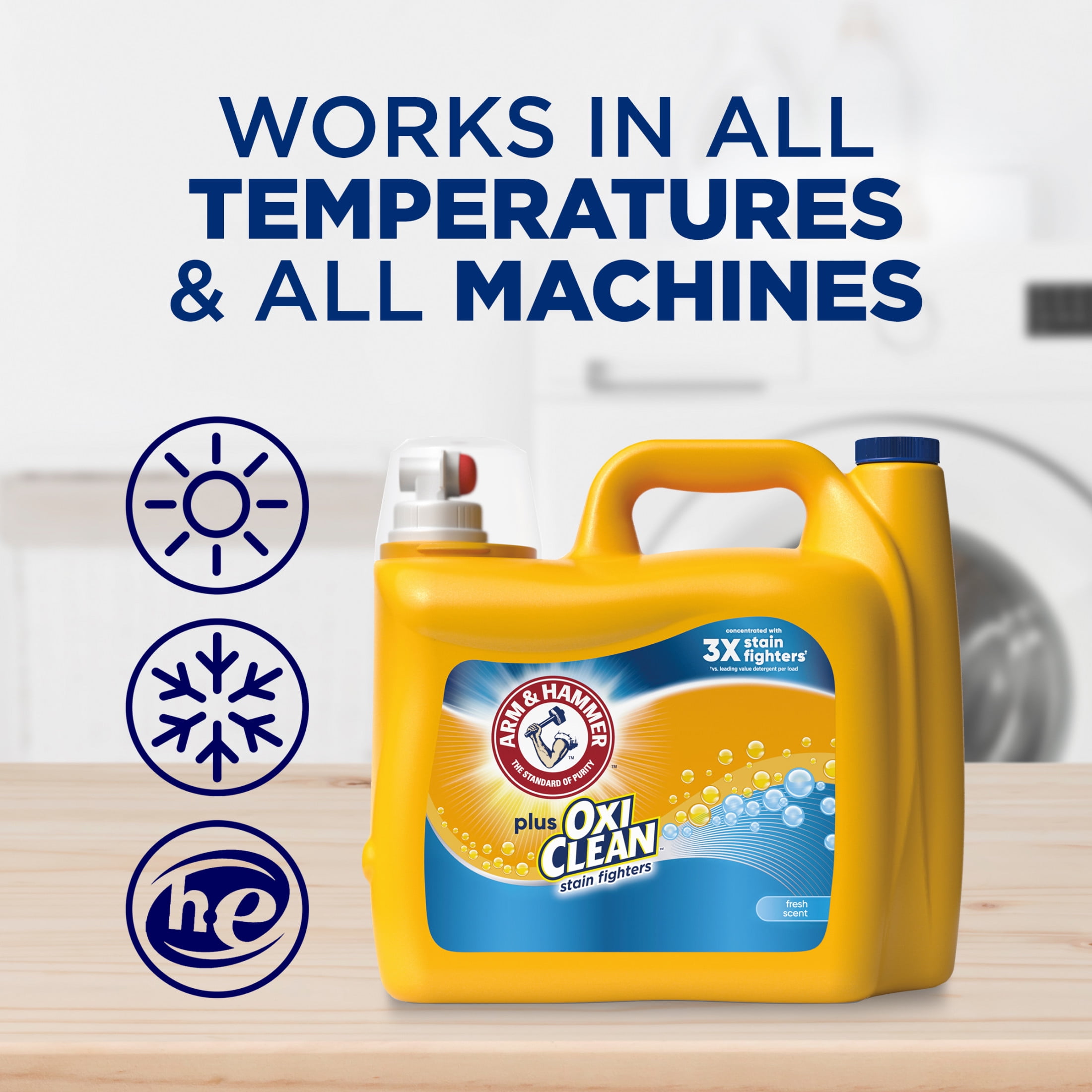 ARM & HAMMER Plus OxiClean Stain Fighters Liquid Laundry Detergent, Fresh Scent,  128 Loads
