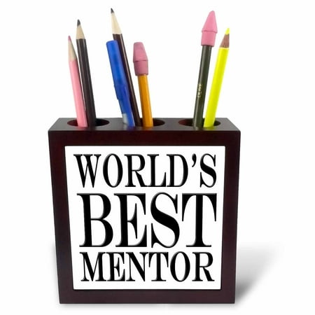 3dRose Worlds best mentor. Black., Tile Pen Holder,