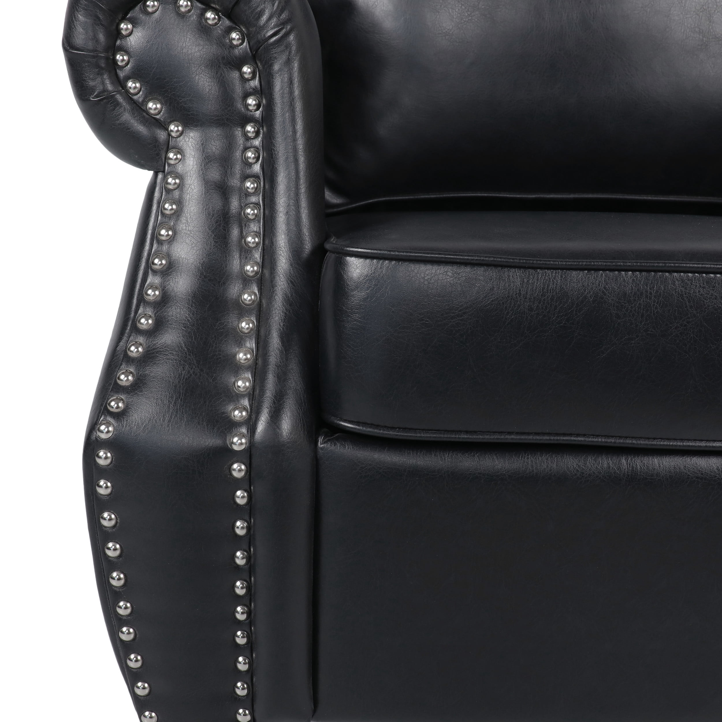 Noble House Amedou Faux Leather 3 Piece Club Chair and Sofa Set, Midnight Black and Dark Brown