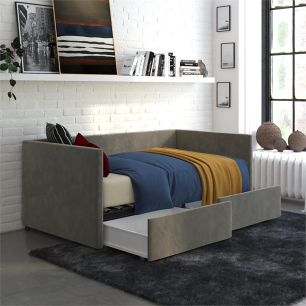 Dhp Mya Upholstered Daybed With Storage In Twin In Gray Velvet Walmart Com