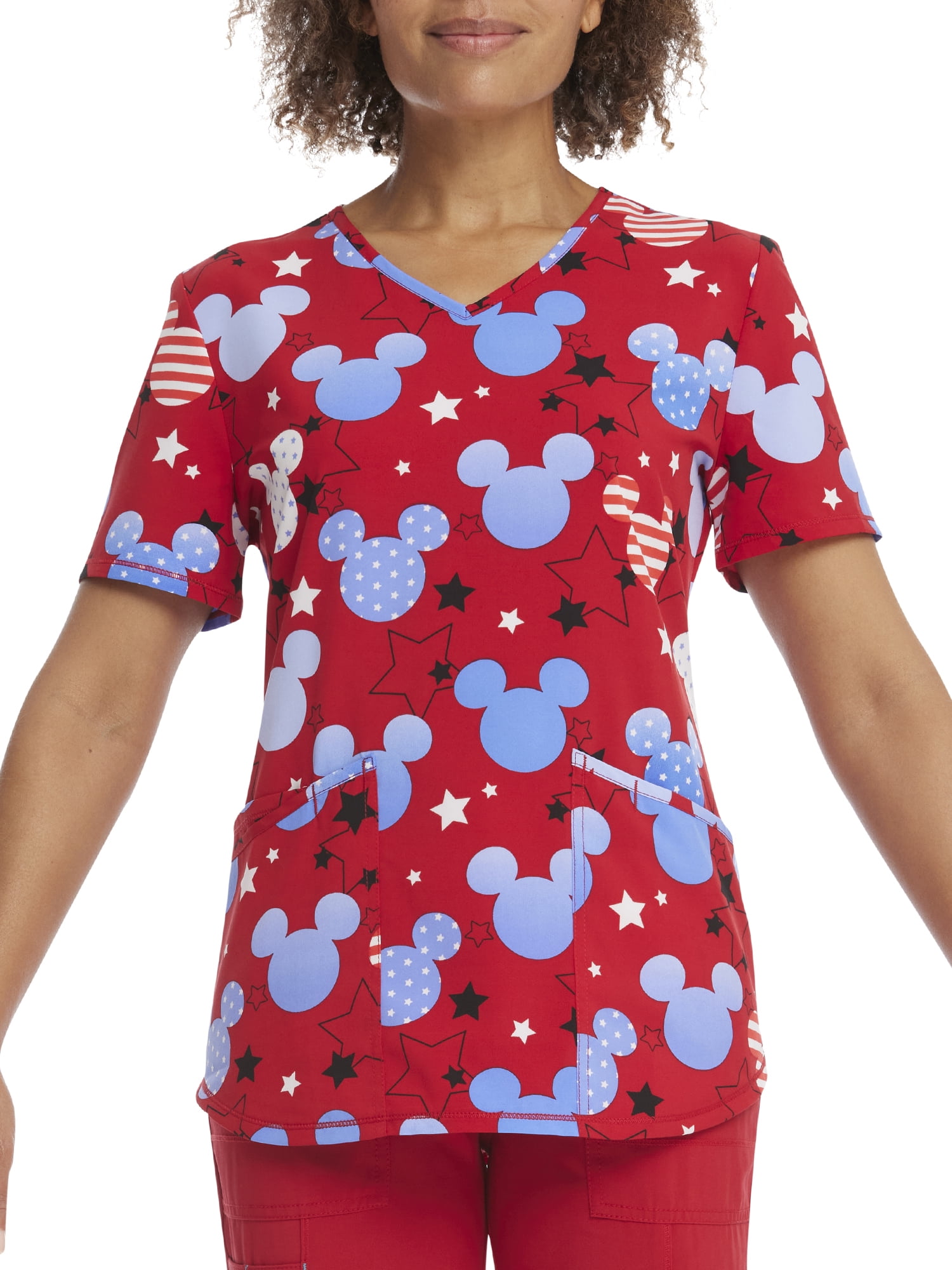 Scrubstar Women's Disney "American Mickey" VNeck Print Scrub Top WM22T745LB