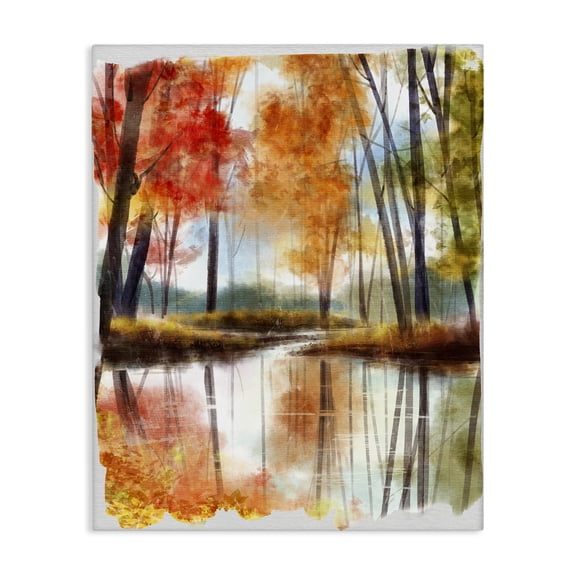 Stupell Industries Contemporary Autumn Lake Reflection Open Meadow Fall Foliage Trees Canvas Art, 16 x 20, by Ziwei Li