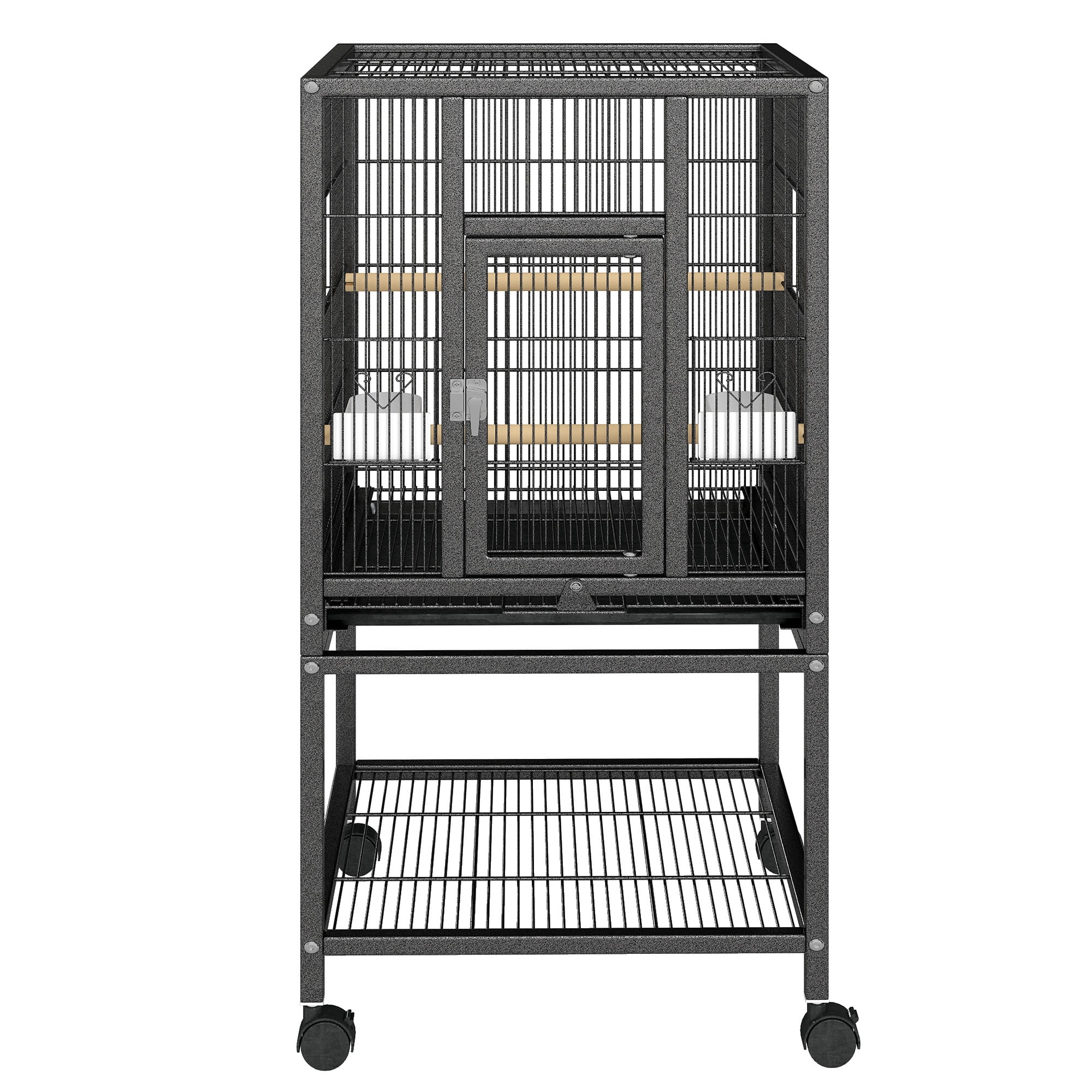 Uforic 41" Metal Bird cage  with Rolling Stand, Tray, 2 Perches and 2 Feeders, Black