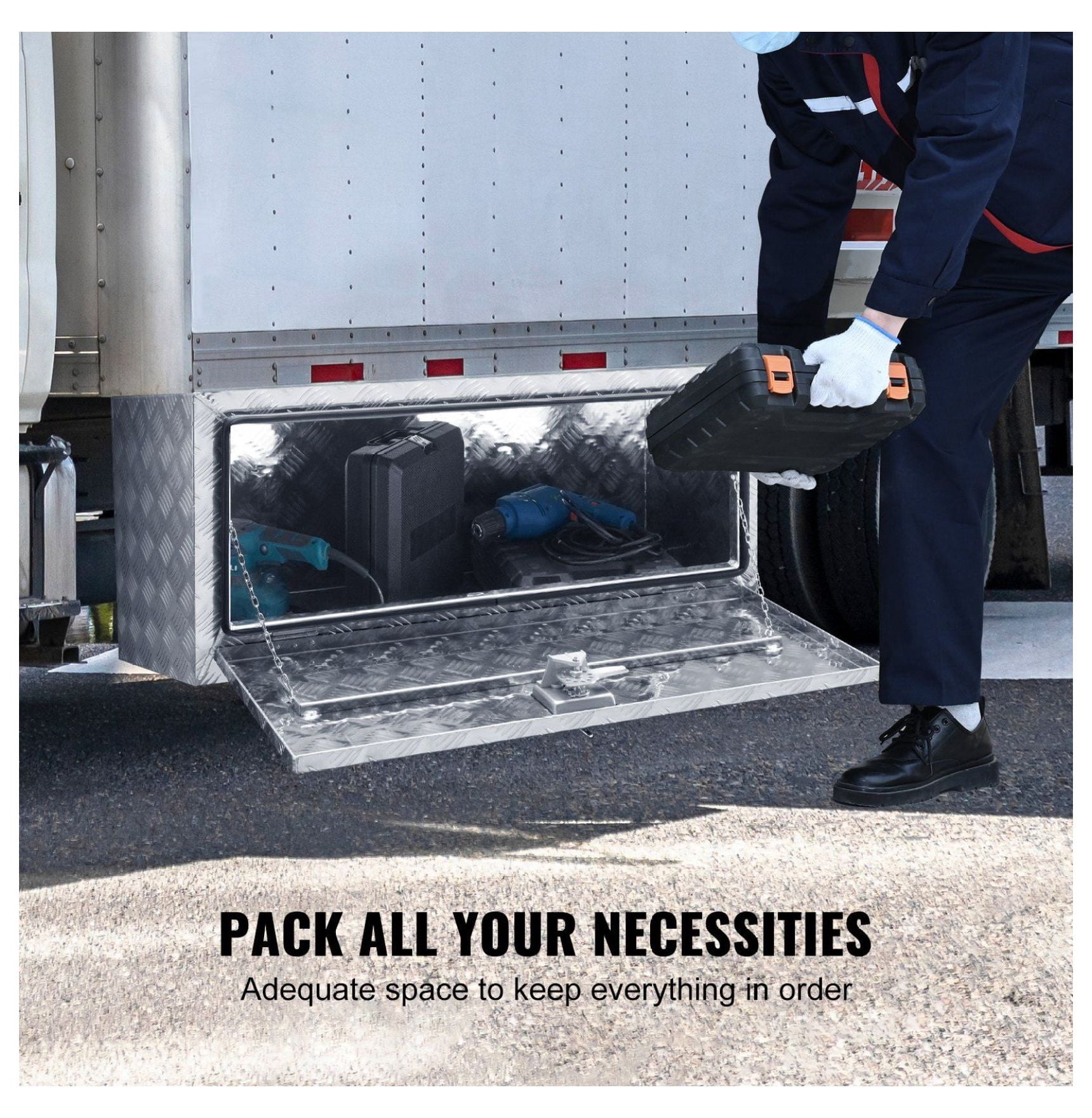 Truck Tool Box 36x17x18, Aluminum Underbody Toolbox with Lock, Heavy Duty Truck Storage Box for Tools, Van & Trailer - Diamond Plate