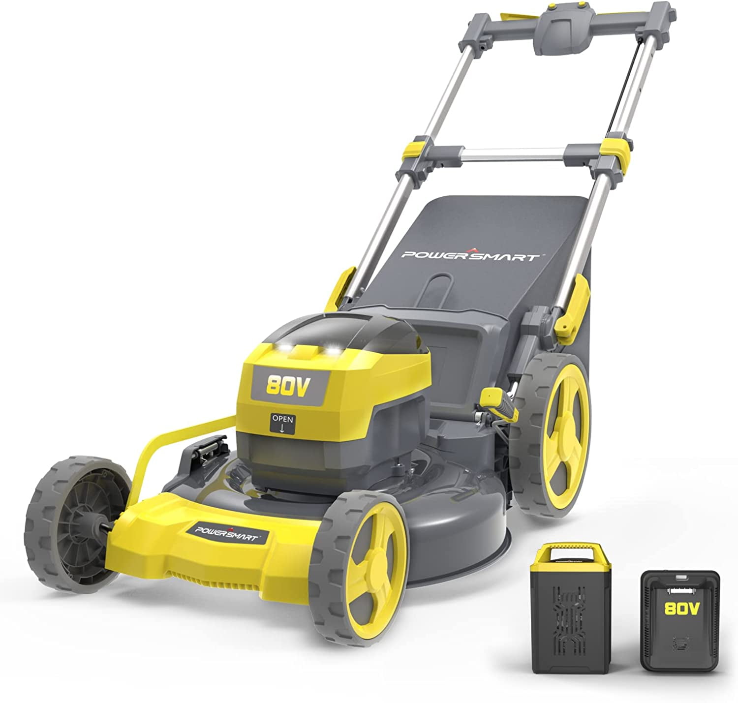 PowerSmart Push Lawn Mower, 80V 21 Inch Cordless Lawn Mower with Bag, 5 Adjustable Heights, 3in