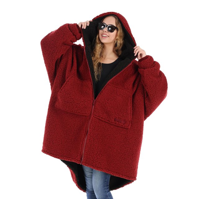 Manta portátil THE COMFY Teddy Bear con cremallera completa y capucha