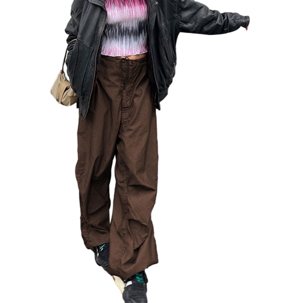 Txlixc Pantalones casuales de primavera para mujeres, pantalones de cuerda para niñas holgados de cintura media de color sólido, marrones / negros Txlixc moda