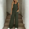 thumbnail image 7 of Womens Button Down Jumpsuits Sleeveless Casual Wide Leg Tank Rompers Loose Jumper Overalls with Pockets Army Green, L, 7 of 7