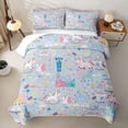 thumbnail image 2 of meiyoeat Cute Unicorn L Initial Twin Quilt Set for Boys Girls, Cartoon Monogram Twin Coverlet Set, Blue Multicolor, 2pcs, 2 of 7