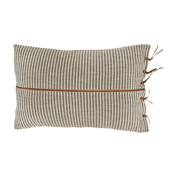 3R Studios Beige and Black Striped Cotton Ticking Breakfast Pillow with