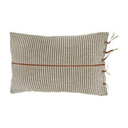 Creative Co-Op Beige & Black Striped Cotton Ticking Lumbar Leather Trim Pillows, 24" X 16", Black