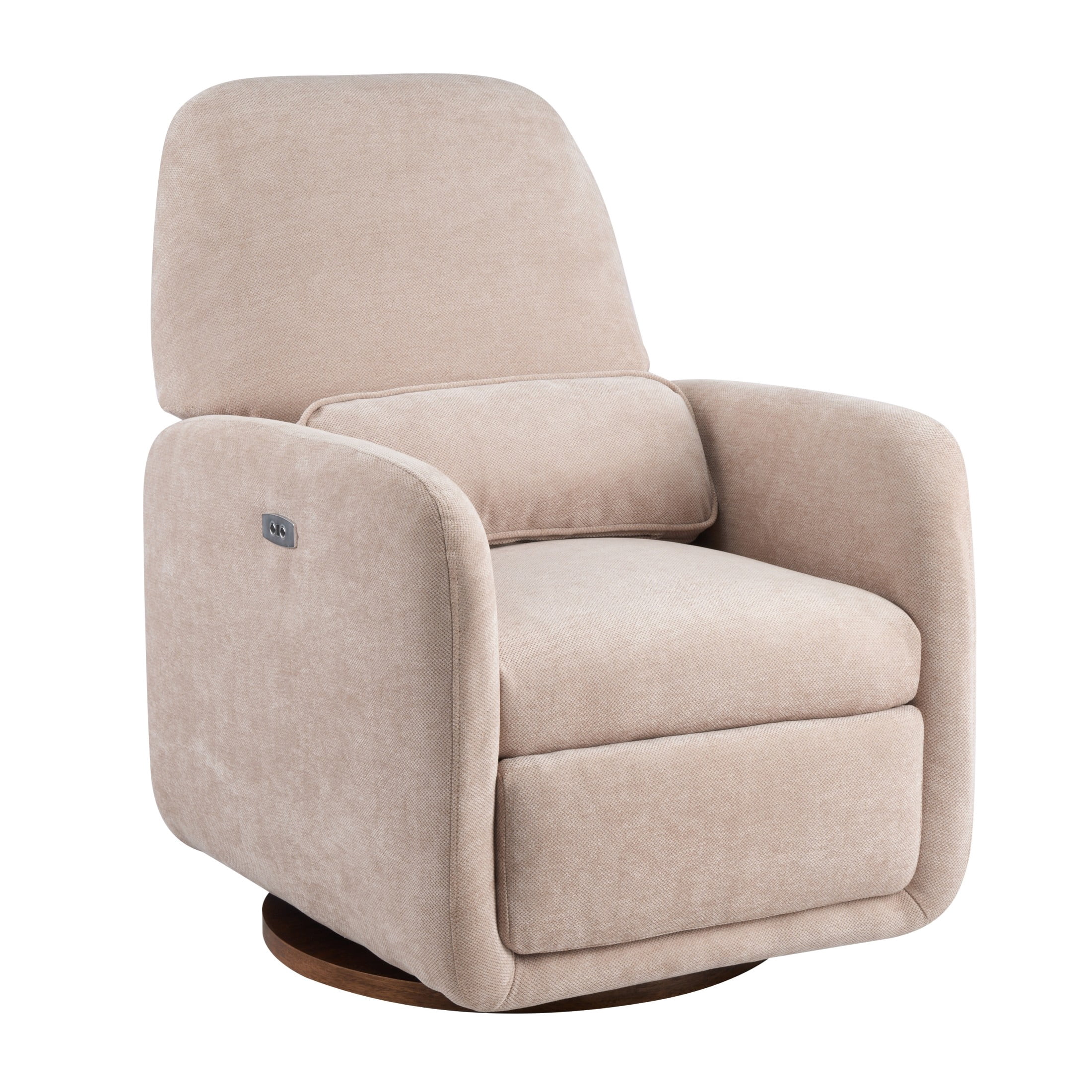 Christopher Knight Home 180° Power Swivel Recliner Chair with Wood Base and Lumbar Pillow, Almond