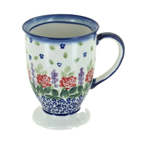 Blue Rose Polish Pottery Roses Are Red Pedestal Mug