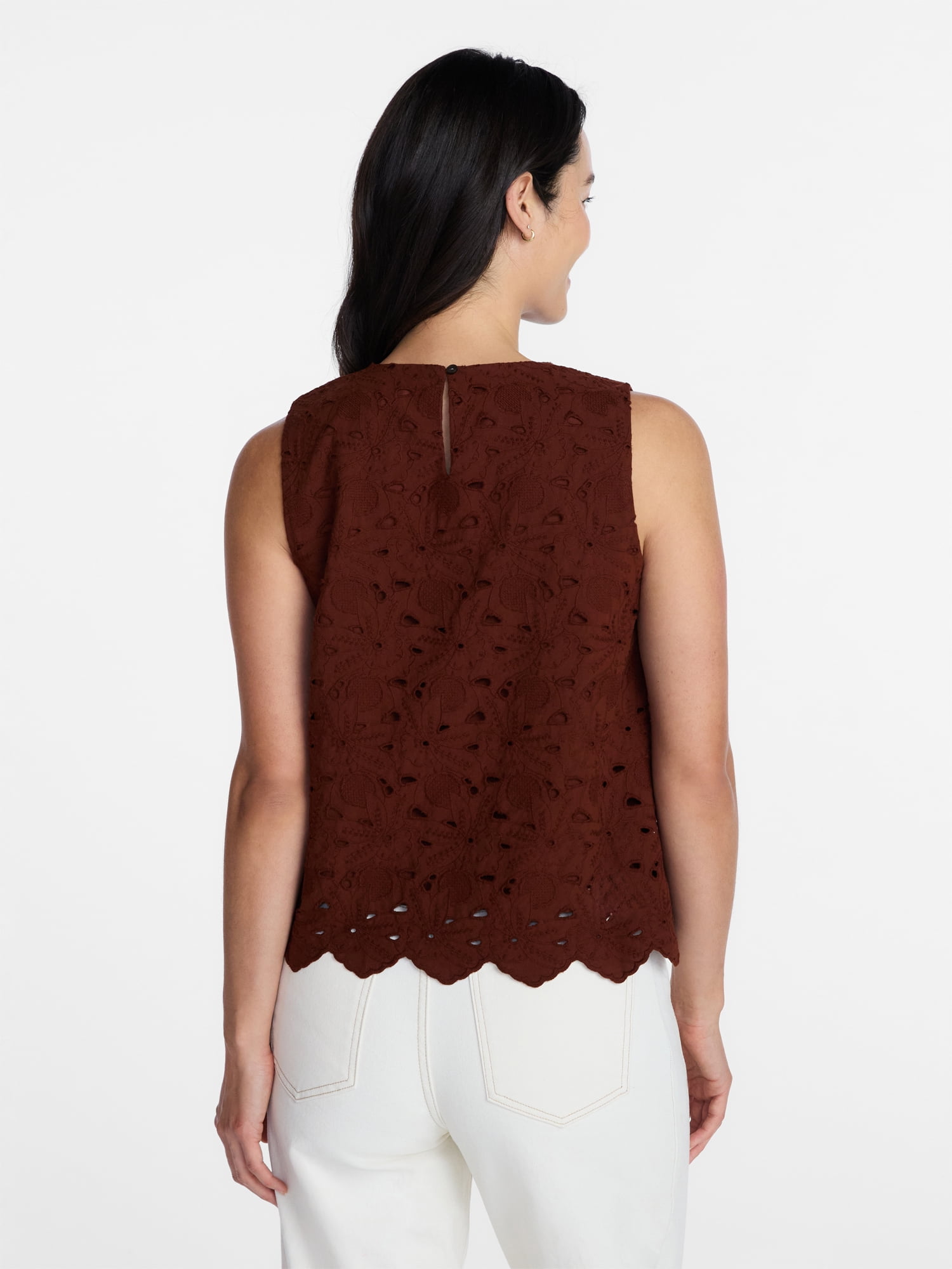 Time and Tru Women’s and Women’s Plus Eyelet Embroidered Top, Sizes XS-4X