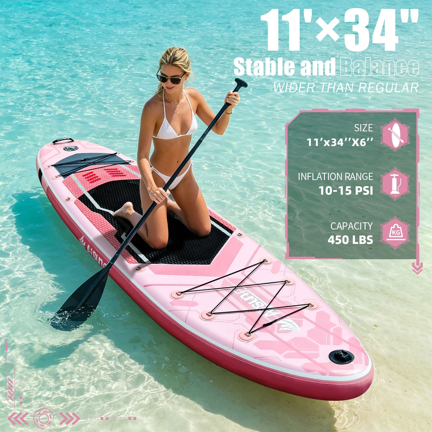 AISUNSS 11 FT Inflatable Stand Up Paddle Board, Complete SUP Accessories, Wide Non-Slip Deck Design for Adults & Teenagers