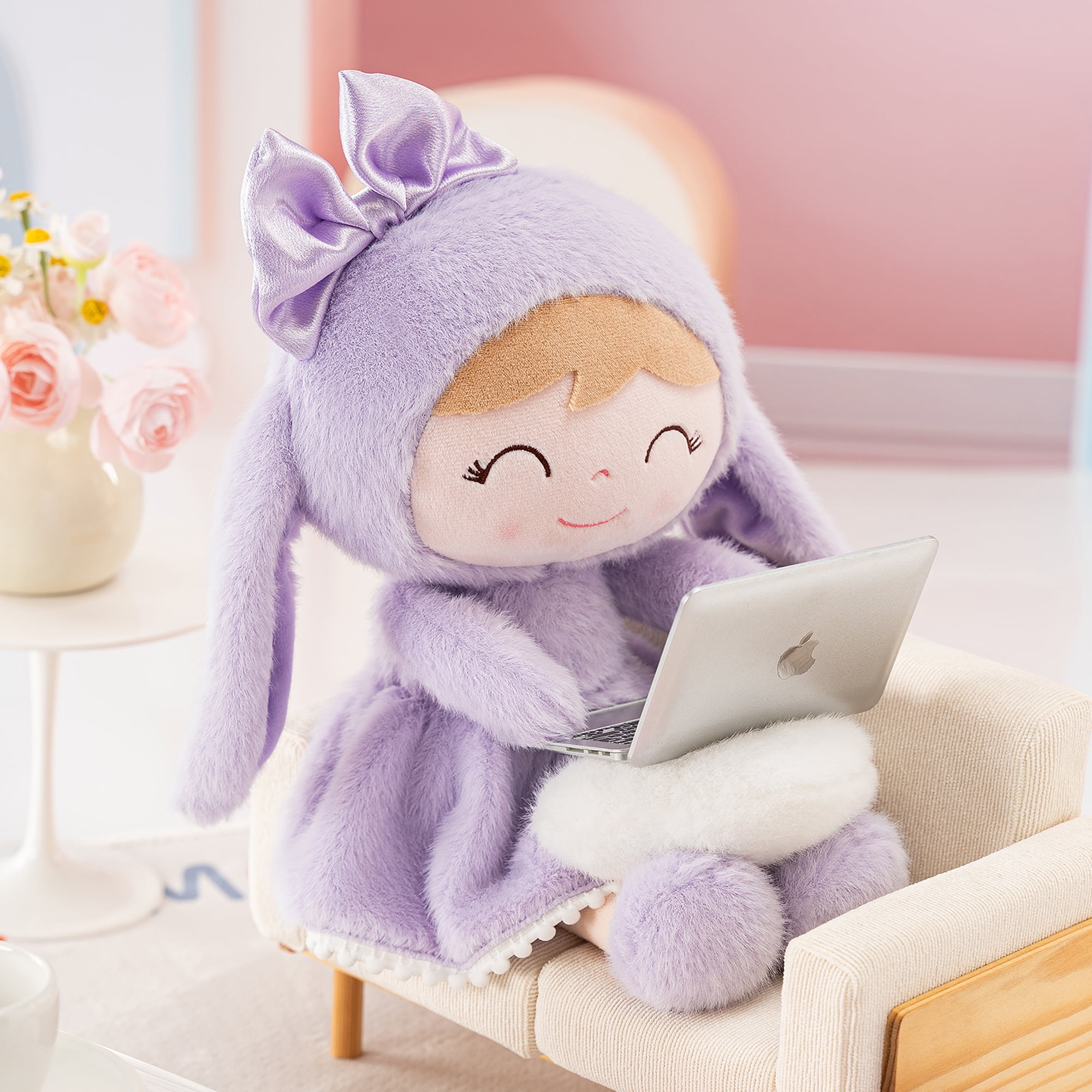 Gloveleya Easter Bunny Gift Baby Girl Gift Plush Bunny Dolls First Baby Doll Toddlers Rabbit Toy Bunny Gifts for Girl Purple 12 Inches