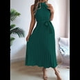 thumbnail image 4 of Vestido de Cóctel Midi Plisado con Cuello Halter, Sin Mangas y Corte en A para Mujer, para Playa y Sol (Verano 2025) Verde S, 4 of 10